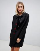 Love Moschino Heart Button Coat - Black