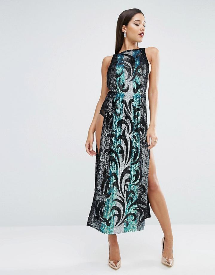 Asos Red Carpet Sequin Tabard Midi Dress With Stripe - Multi