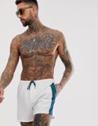 Asos Design Swim Shorts In White With Blue Green Side Stripe In Short Length