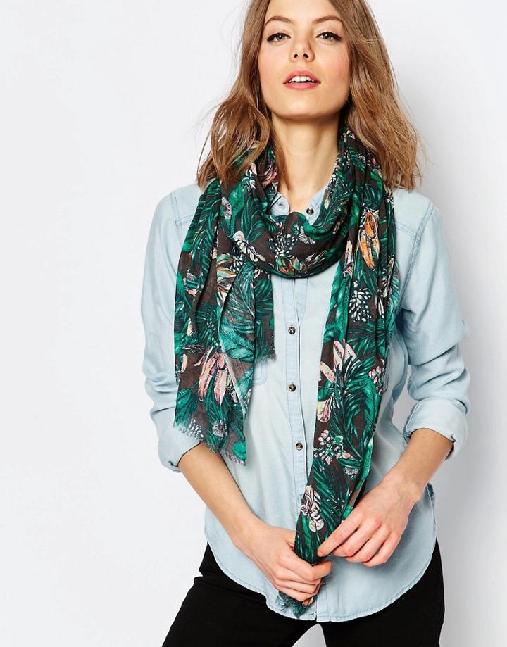 Becksondergaard Oversized Tropical Print Scarf - Emerald