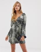 Boohoo Wrap Mini Dress In Leopard Print - Multi