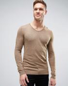 Asos V Neck Sweater In Muscle Fit - Beige