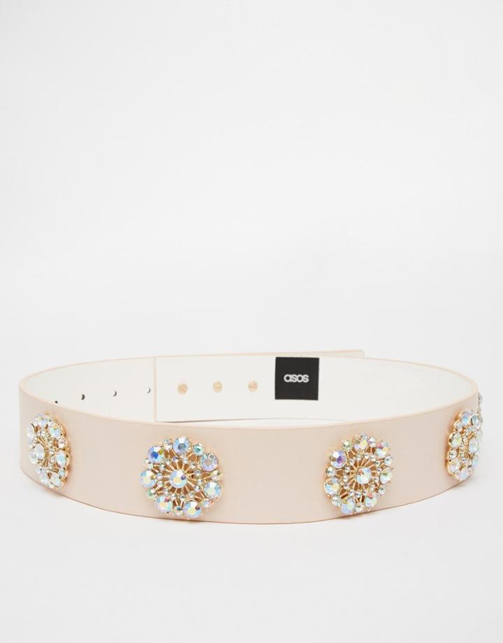 Asos Brooch Detail Embellished High Waist Belt - Nude