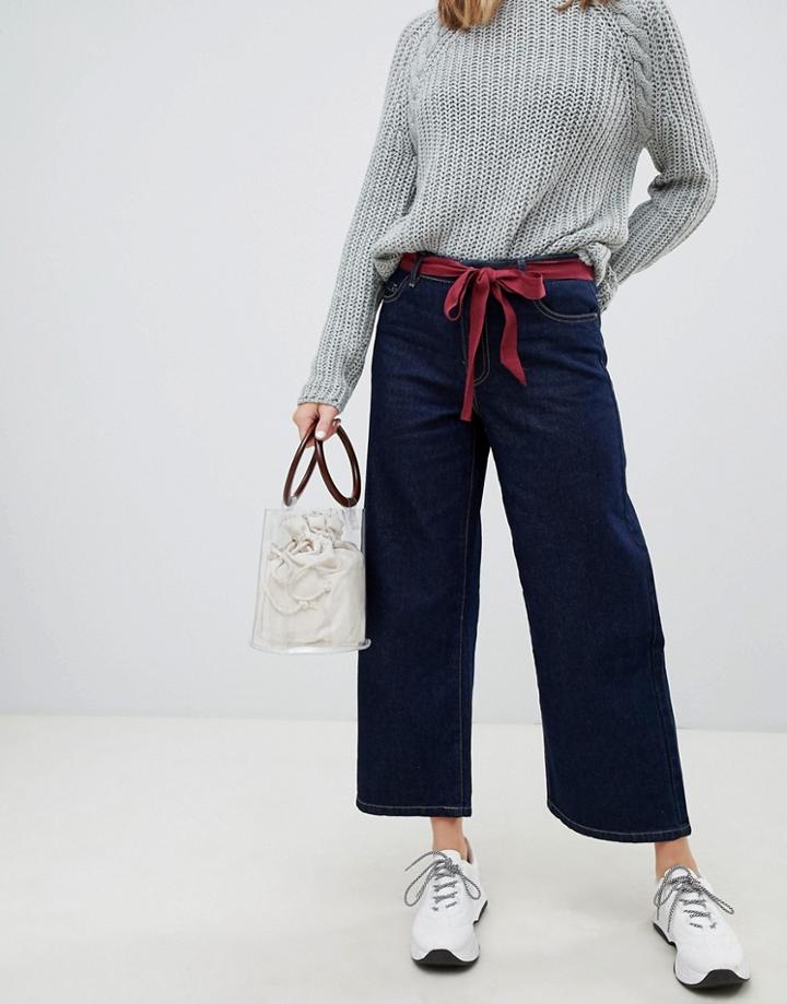 Only Wide Leg Jean With Tie Belt-blue