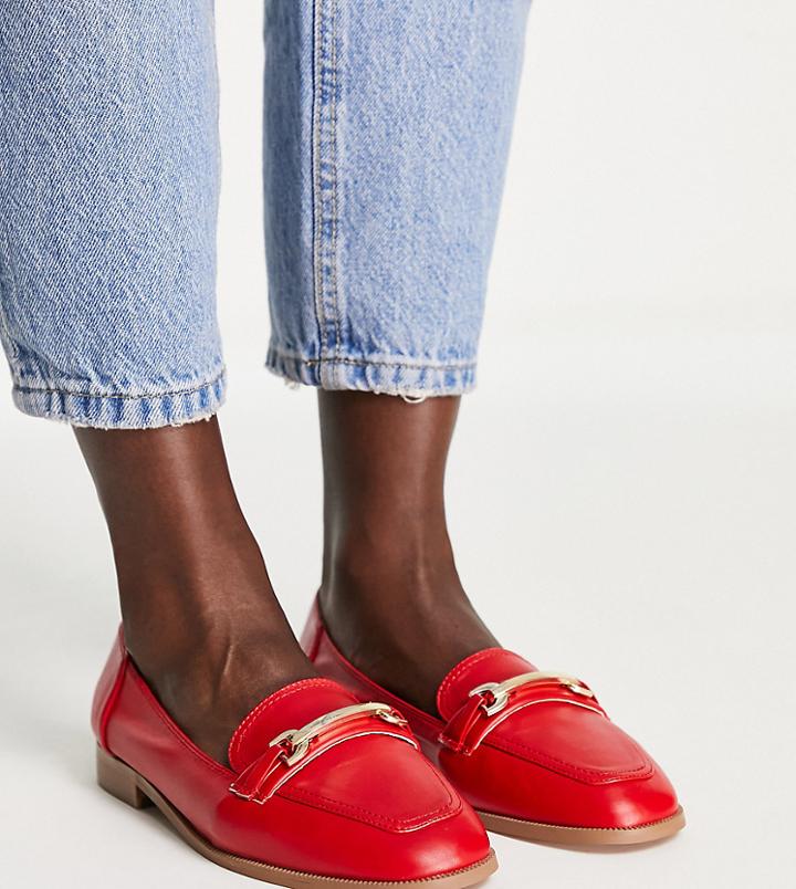 Asos Design Wide Fit Verity Loafer Flat Shoes With Trim In Red