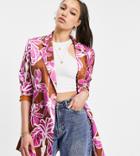 Liquorish Tall Satin Blazer In Abstract Floral Print - Part Of A Set-brown