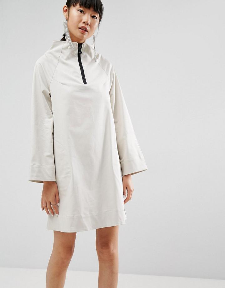 Asos White Funnel Neck Dress - Stone