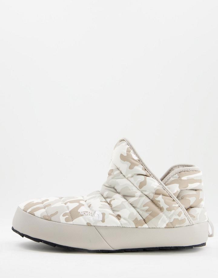 The North Face Thermoball Traction Bootie In White Camo