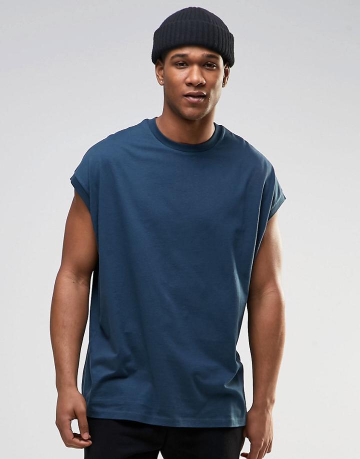 Asos Super Oversized T-shirt In Blue - Cadet Blue