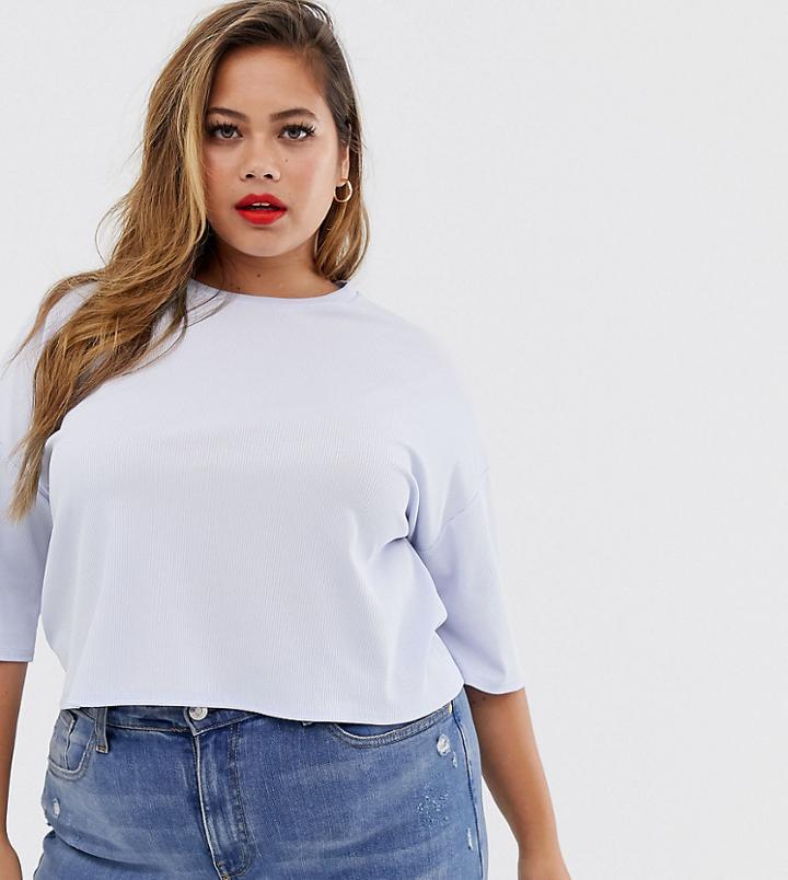 Asos Design Curve Boxy T-shirt In Rib In Blue - Blue