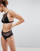 Brave Soul Mesh Insert Bikini Set With High Waisted Bottoms-black