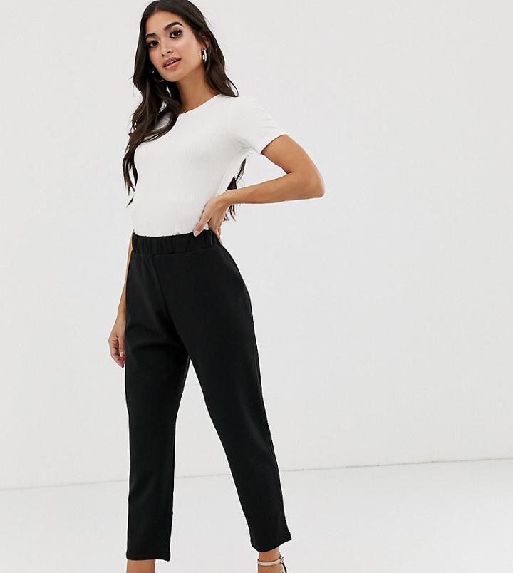 Asos Design Petite Pull On Tapered Black Pants In Jersey Crepe - Black