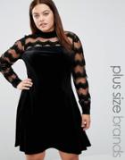 Junarose Velvet Skater Dress With Mesh Insert - Black
