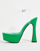 Public Desire Garnet Clear Heeled Sandals In Green Patent