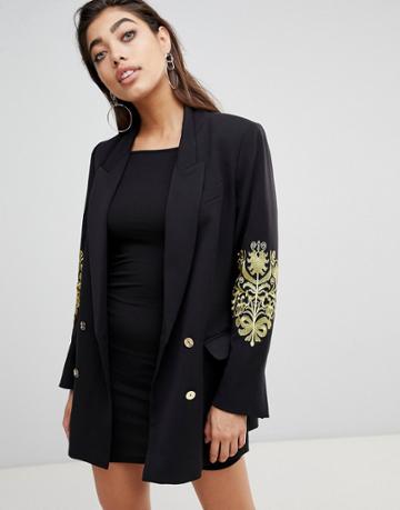 Ivyrevel Double Breasted Blazer With Embroidery At Sleeves - Black