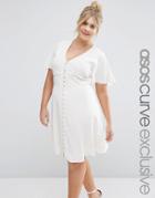 Asos Curve Tea Dress With Button Through - Cream