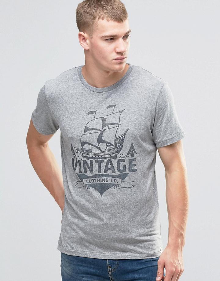 Jack & Jones Vintage T-shirt With Ship Print - Light Gray Melange