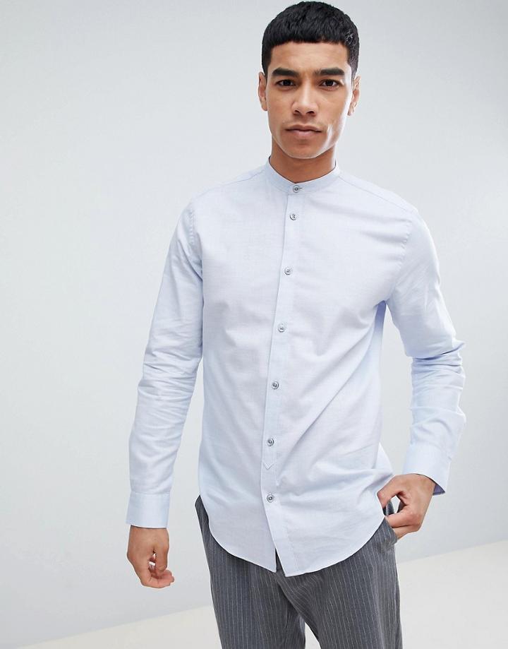 Esprit Slim Fit Smart Shirt With Grandad Collar And Easy Iron - Blue
