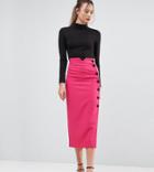 Asos Tall Midaxi Skirt With Side Button Detail - Pink