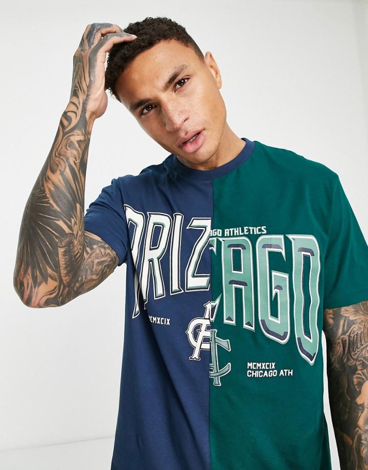 Asos Design Oversized T-shirt In Blue Color Block With Tie Dye And Arizona City Print-blues