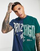 Asos Design Oversized T-shirt In Blue Color Block With Tie Dye And Arizona City Print-blues