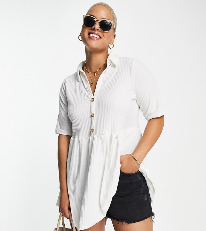 Yours Collared Peplum Top In White-neutral