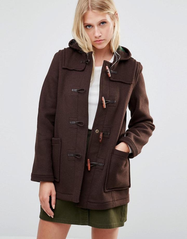 Gloverall Mid Slim Duffle Coat In Brown - Brown