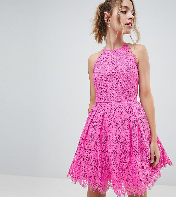 Asos Design Petite Pinny Prom Mini Dress In Lace