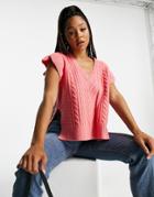 Miss Selfridge Bright Pink Cable Knit Flutter Sleeve Tank Top