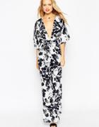 Asos Jumpsuit With Kimono Sleeve In Mono Floral