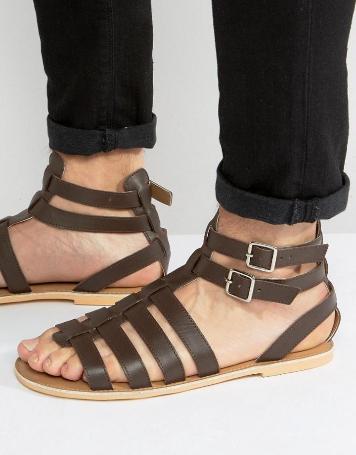 Frank Wright Gladiator Sandals In Brown Leather - Brown