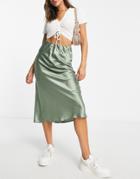 Pieces Calma Midi Satin Skirt In Green