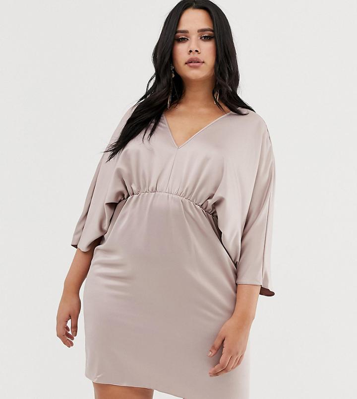 Asos Design Curve Kimono Plunge Mini Dress-pink