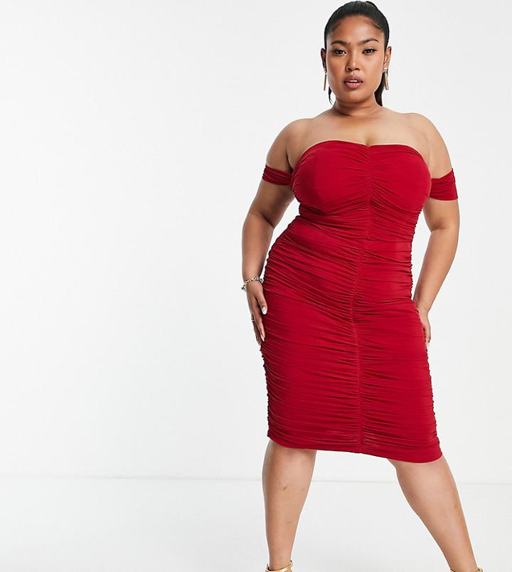Jaded Rose Plus Exclusive Asymmetric Midi Dress In Burgundy-red