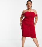 Jaded Rose Plus Exclusive Asymmetric Midi Dress In Burgundy-red