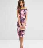Asos Tall Salon Bardot Bodycon Dress In Mystical Floral Print-multi