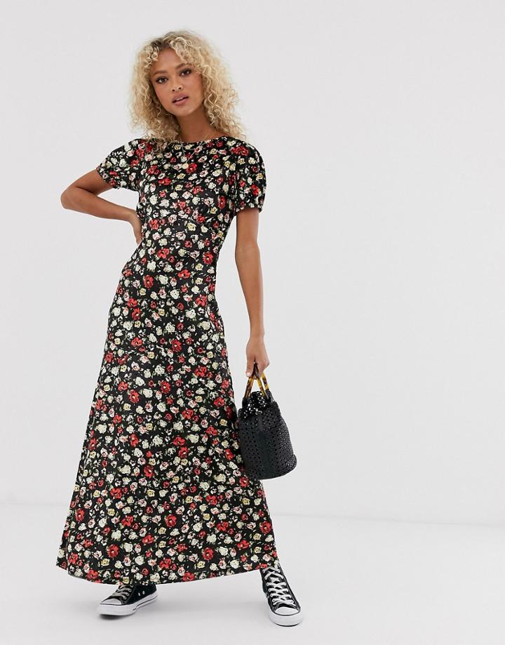 Asos Design Printed Velvet Maxi Tea Dress