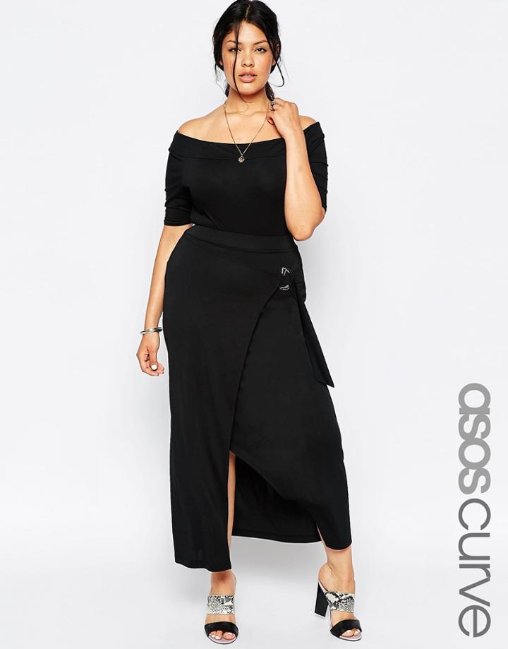 Asos Curve Maxi Skirt With D-ring Belt - Black