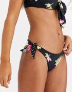 Billabong Lost Light Reversible Tie Side Bikini Bottom In Black Floral-multi