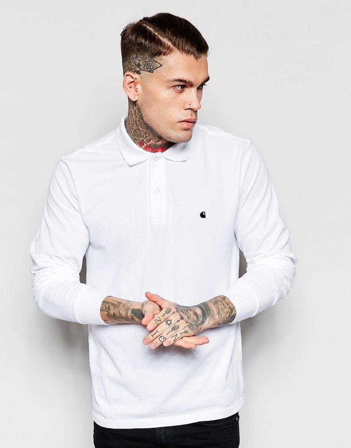 Carhartt Wip Patch Logo Long Sleeve Polo Shirt - White