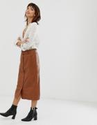 Goosecraft Leather Midi Skirt With Belt Detail-brown