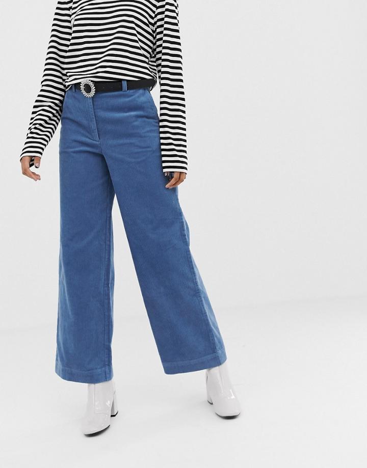 Monki Straight Leg Cord Pants In Blue - Blue