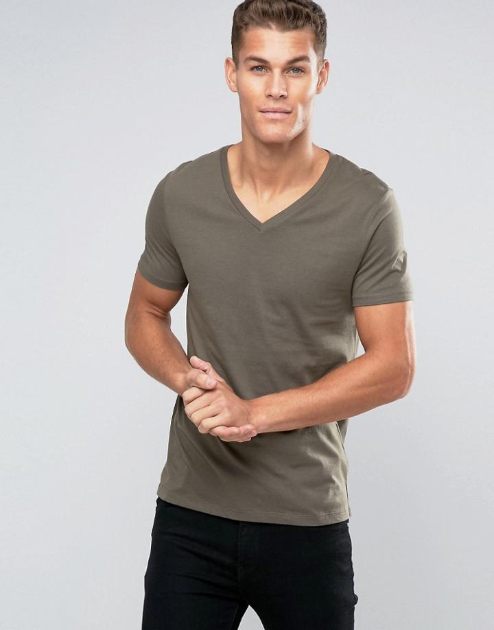 Asos T-shirt With V-neck - Green