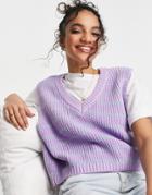 Pieces Knitted Stripe Vest In Lilac & Blue-multi