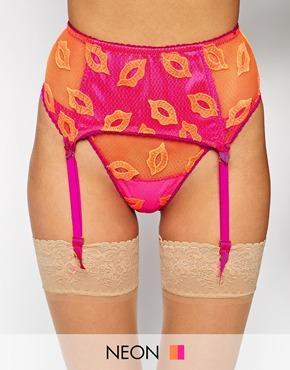 Mimi Holliday Kittiwake Wide Rainbow Suspender - Fuchsia/orange Kiss
