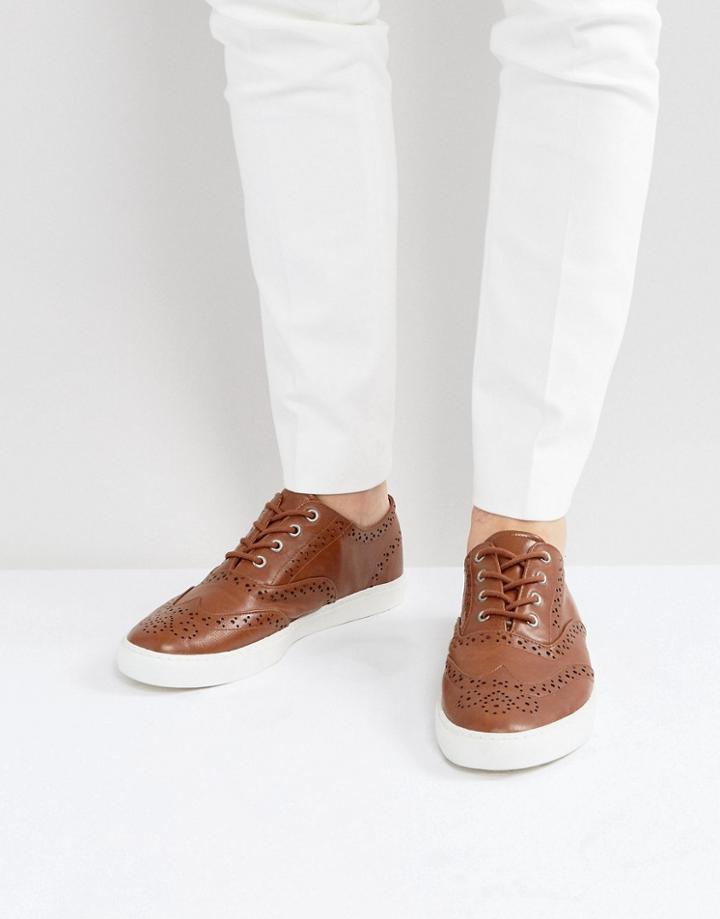 Asos Casual Shoes In Tan With Brogue Detailing - Tan