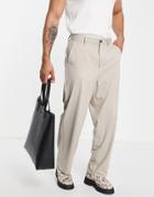 Bershka Loose Fit Smart Pants In Beige-neutral