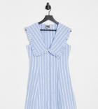 Reclaimed Vintage Inspired Peterpan Collar Dress In Blue Stripe-white