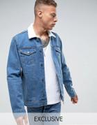 Reclaimed Vintage Inspired Oversized Denim Jacket With Fleece Collar - Blue