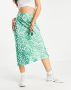 Topshop Paisley Midi Bias Skirt In Green